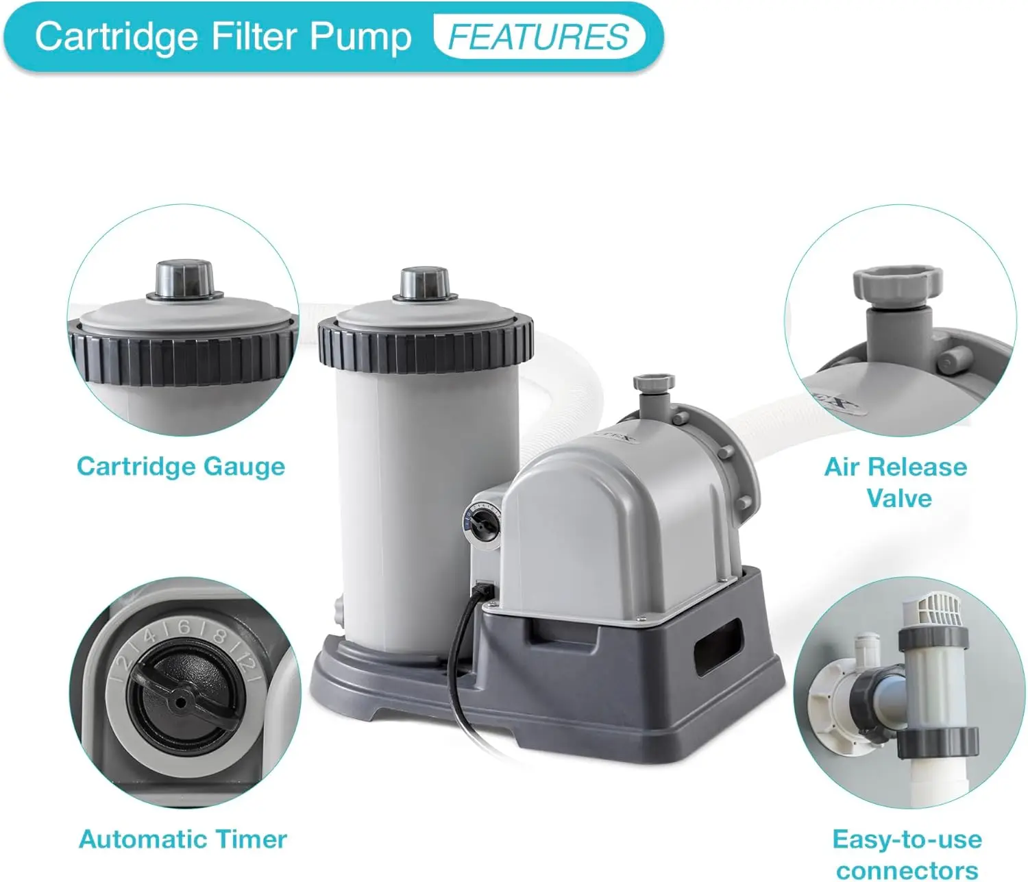 C2500 Krystal Clear Cartridge Filter Pump for Above Ground Pools: 2500 GPH Pump Flow Rate