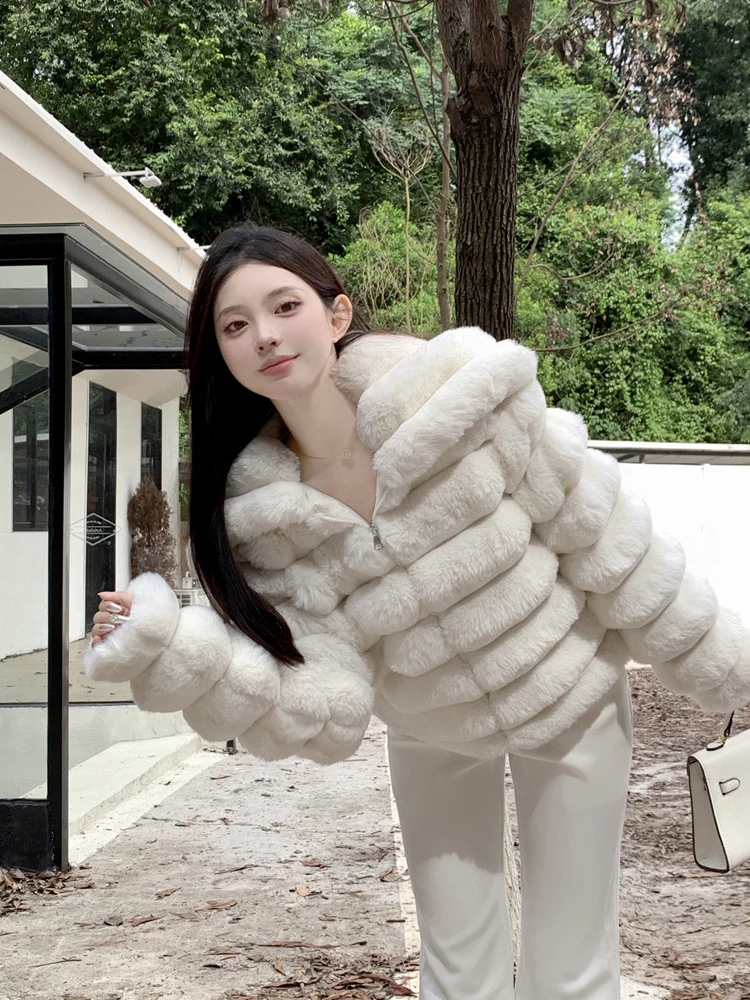 2024 Women Zipper Solid Plush Faux Fur Jacket Winter New Korean  Temperament Simplicity Casual Advanced Sense Warm Short Coat