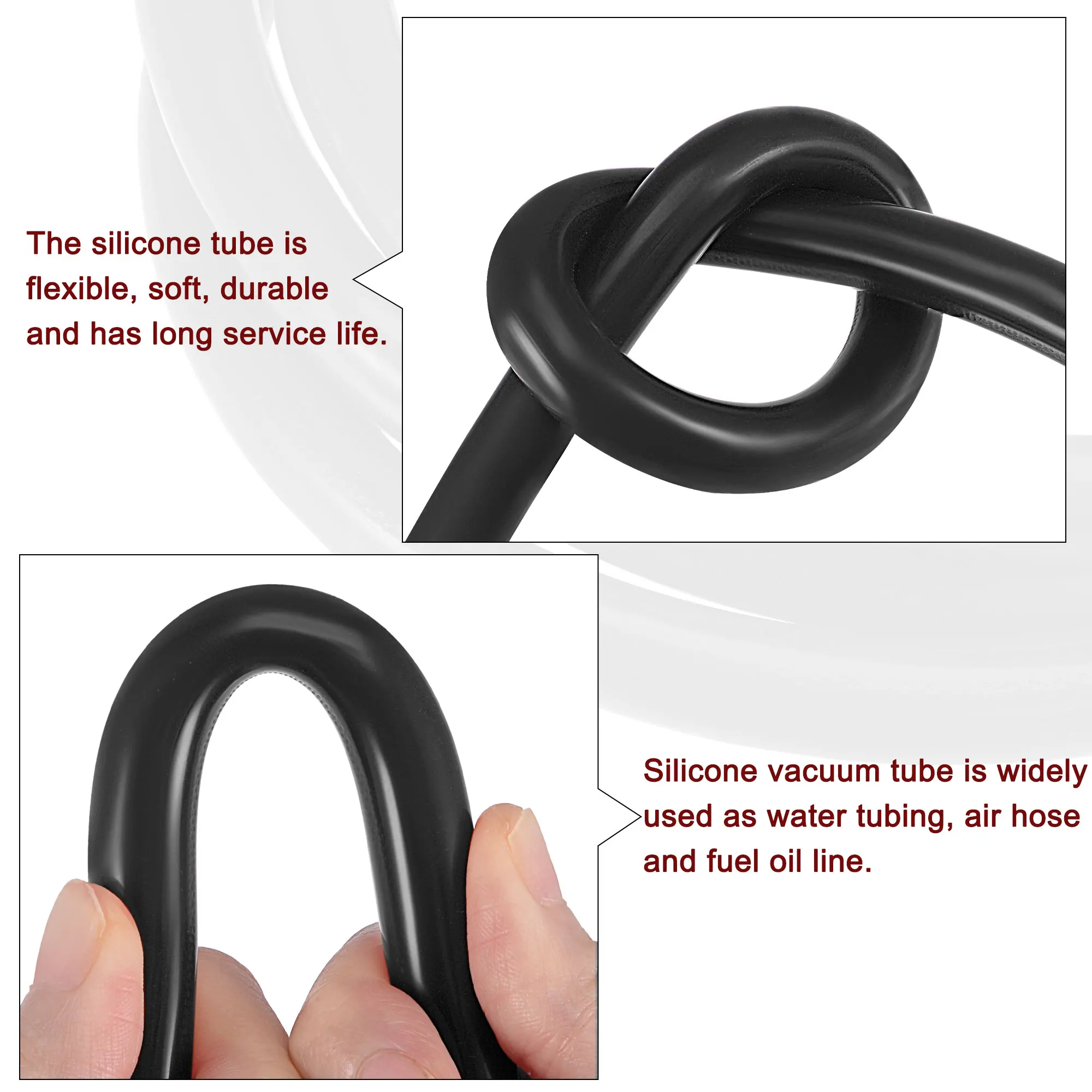 uxcell Vacuum Silicone Tubing Hose 1/8" ID 1/8" Wall Thick 3.3ft Black High Temperature for Engine