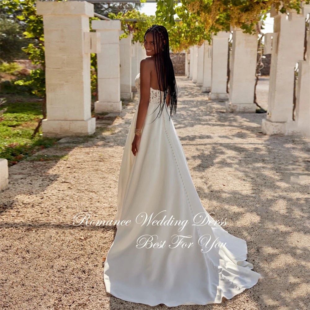 Vestido De Novia moderno De encaje sin mangas, corte en A, 2025, con cuello en V, apliques plisados, espalda abierta, botones, Vestidos De Novia personalizados