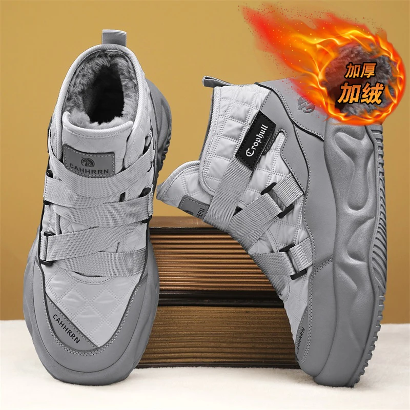 

Men's Waterproof Non-Slip Plush Sneakers, Male Tennis Shoes, Warm Winter Slippers