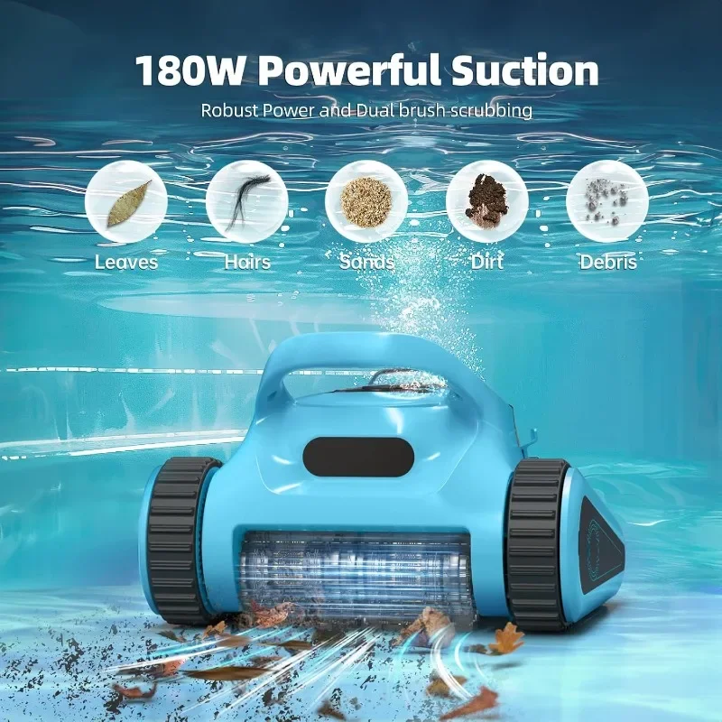 Pool Vacuum for Inground Pools: Cordless Robot Robotic Pool Cleaners with Hook 180W Suction Auto Vacuums Wall Climbing Waterline