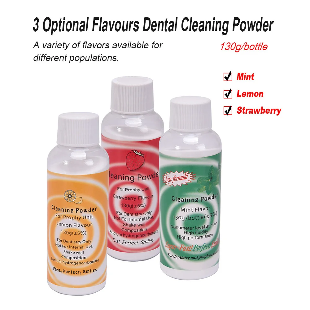 

3Pcs 130g/bottle Teeth Whitening Essence Dental Cleaning Powder Air Jet Flow Polishing Plaque Stain Removal Mint Lemon 3 Flavors