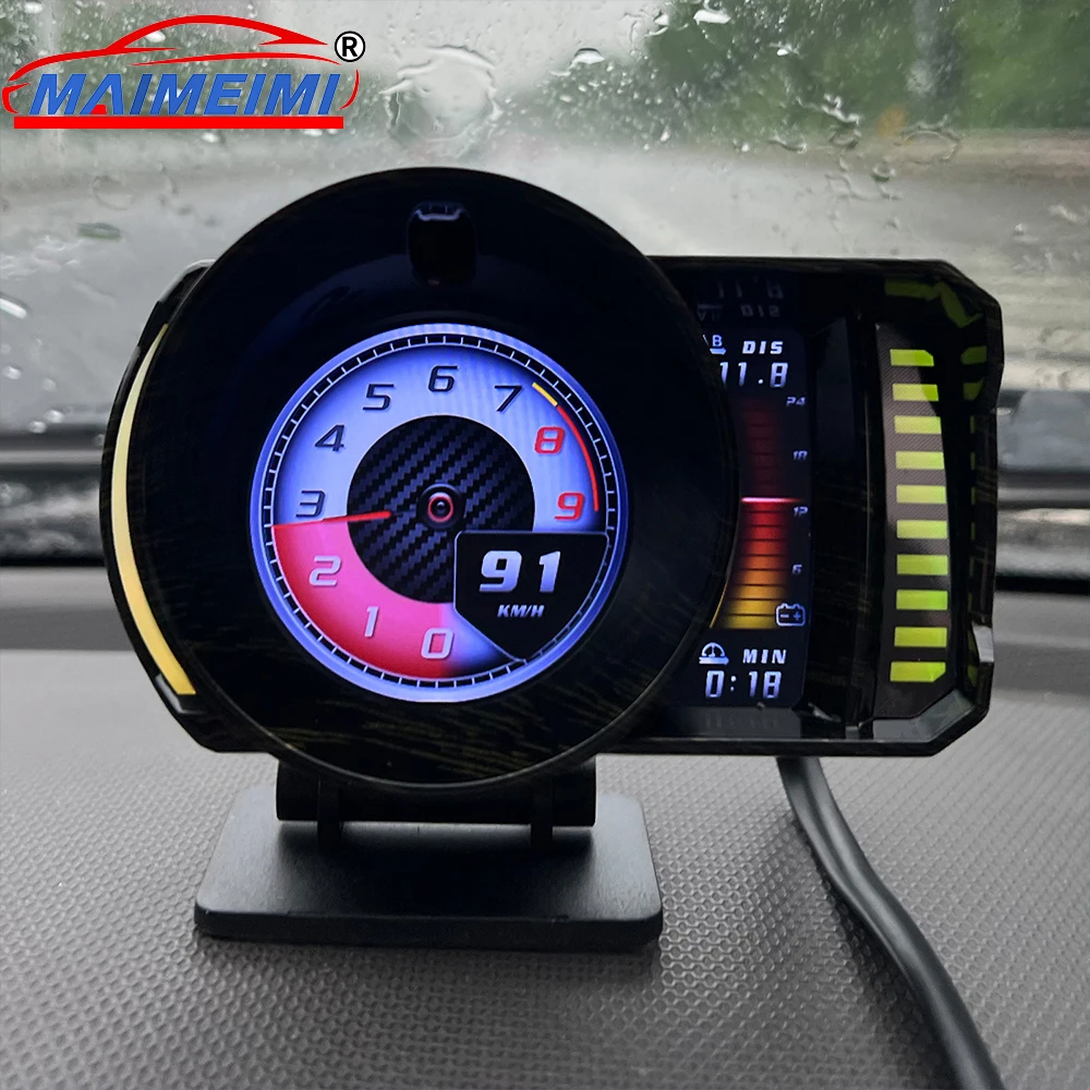 Medidor LCD P28 OBD+GPS Head Up Display KMH/MPH HUD Velocímetro Pressão do Turbo Temperatura do Óleo Medidor Automotivo