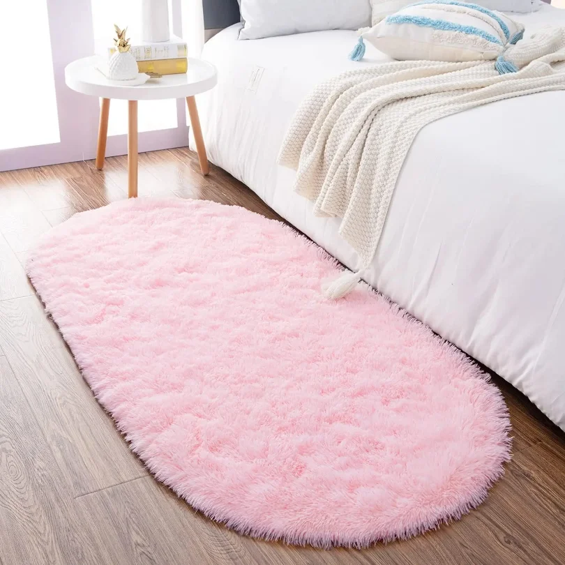 

Fluffy Pink Rugs for Bedroom Girls Oval Shaggy Fuzzy Living Room Carpet,Soft Area Rugs for Bedroom Kids Room Home Decor