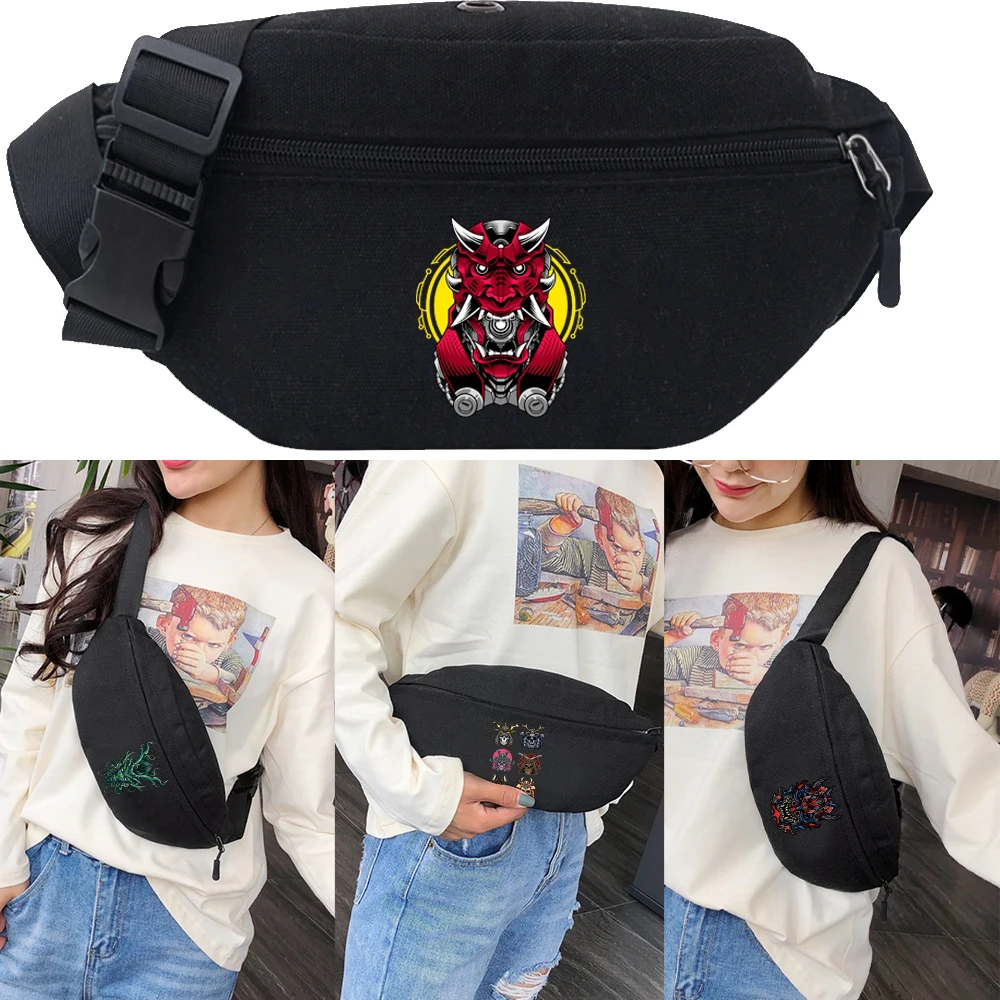 Women Breast Package Monster Print Outdoor Sports Bag Canvas Pouch Korean-style Waist Bag Fanny Pouch Crossbody Male Banana Bag