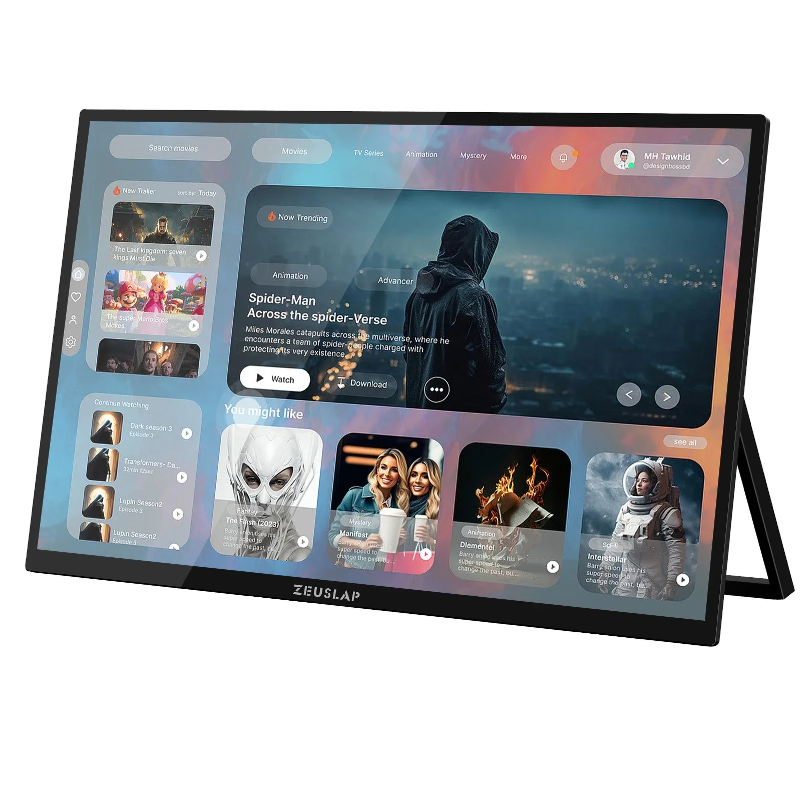 ZEUSLAP 18.5 Inch IPS Portable Monitor with Stand and Speaker Smart Touch Screen for Laptop Phone Mini PC Notebook