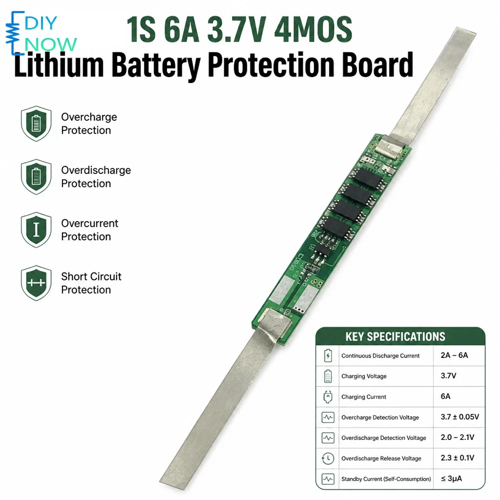10/1pc 1S 6A 3.7V Lithium Battery Protection Board 4MOS BMS Battery Protection Board Module Overcharge Overdischarge Protection