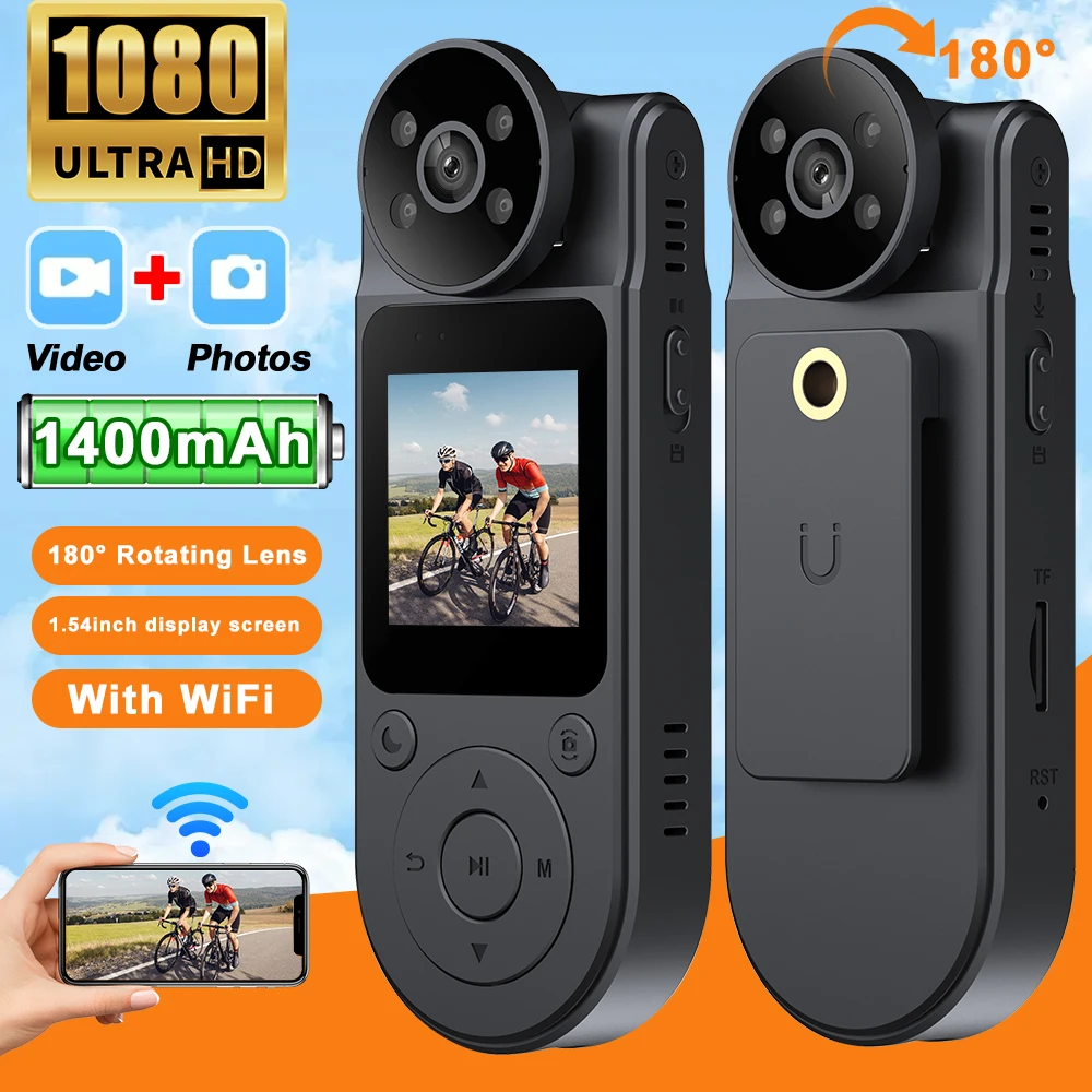 

HD 1080P Mini Camera Bodycam 180° Adjustable Sports DV Camera Outdoor Law Enforcement Recorder Wifi Hotspot Night Vision Cam