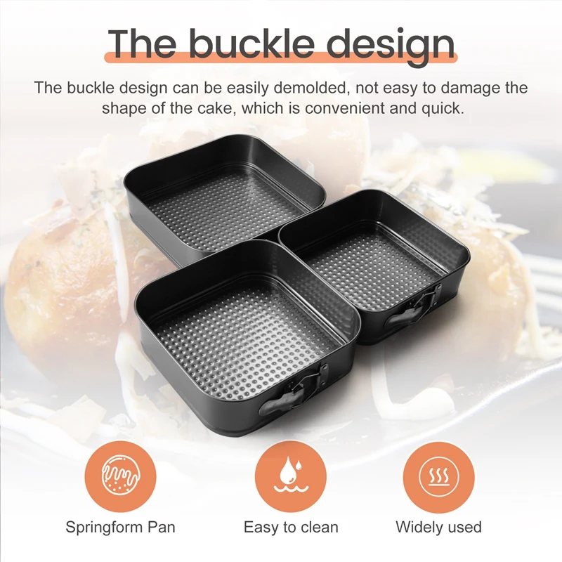 Square Springform Dessert Pan Nonstick Leakproof Cake Pan Bakeware Cheesecake Pan, Baking Cheesecake Pans Set 3 Pcs/Set