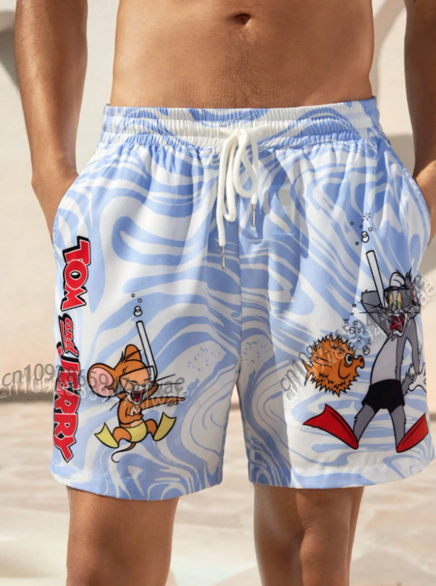 

2026 new Men'S summer Drawstring Swim Trunks Cartoon Tom and Jerry Casual Summer Beachwear for Hawaii Vacations beach Shorts ﻿