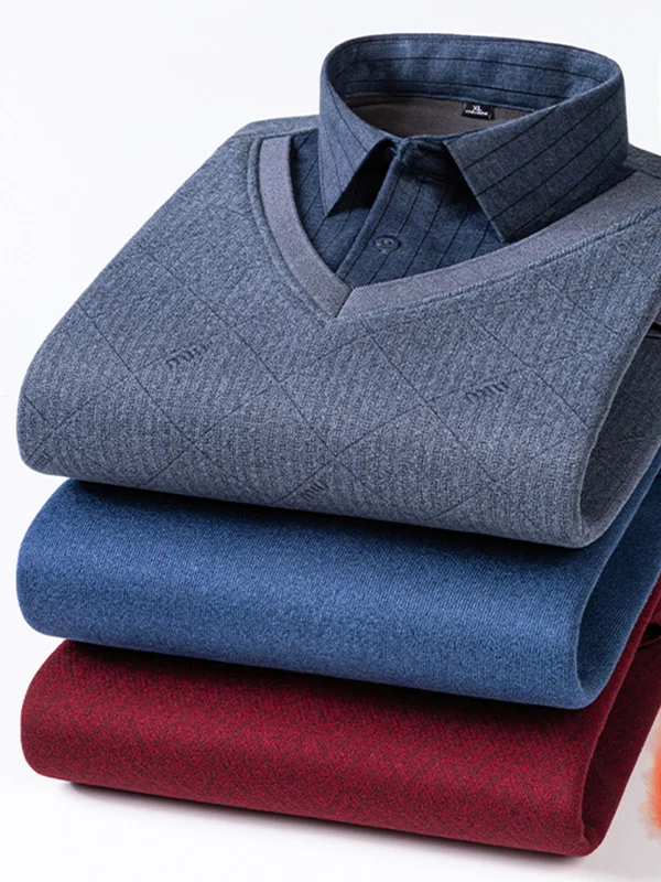 

Kingsland Winter Warm Wool Blend Fce Lined Thiened Knitted irt Collar Men's Base Layer Top Casual Sle Long Sve