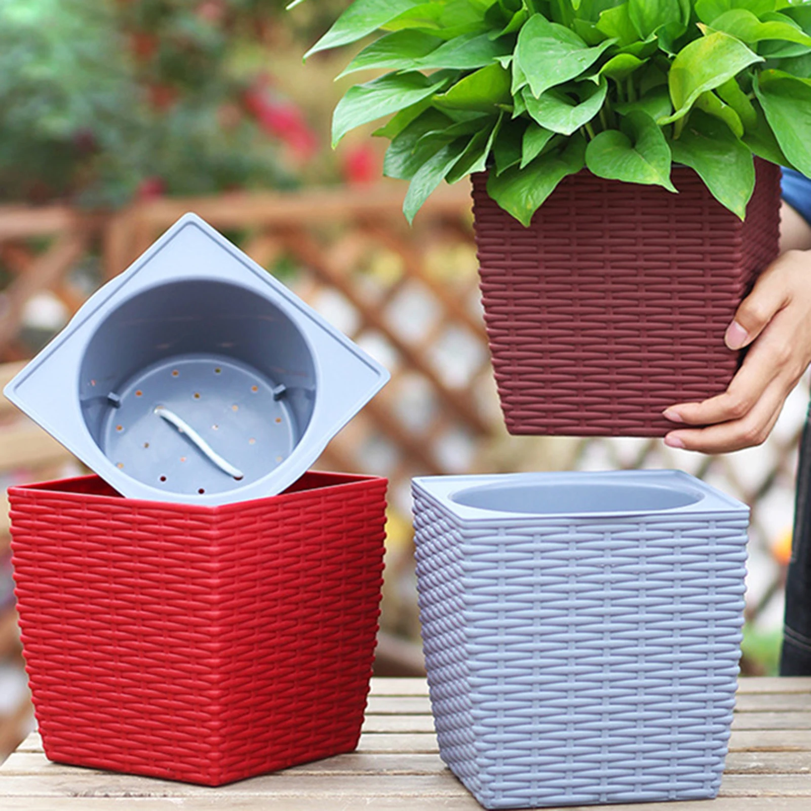 

Lazy Self-watering Flowerpot Plant Pot Automatic Water Absorption Succulent Aquaculture Square Plastic Hydroponic Flowerpot