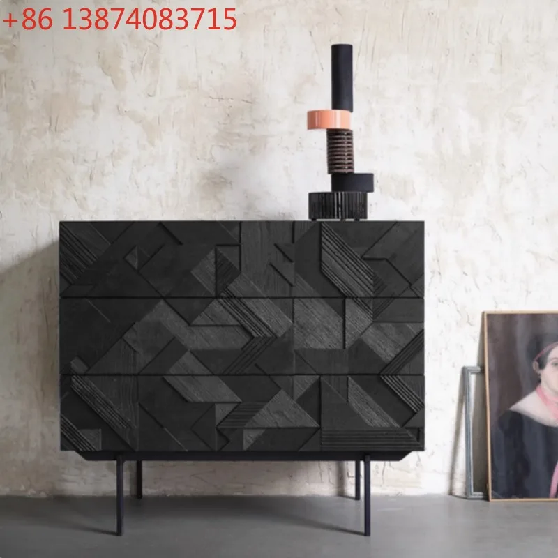 Nordic entrance cabinet, teak edge cabinet, premium
