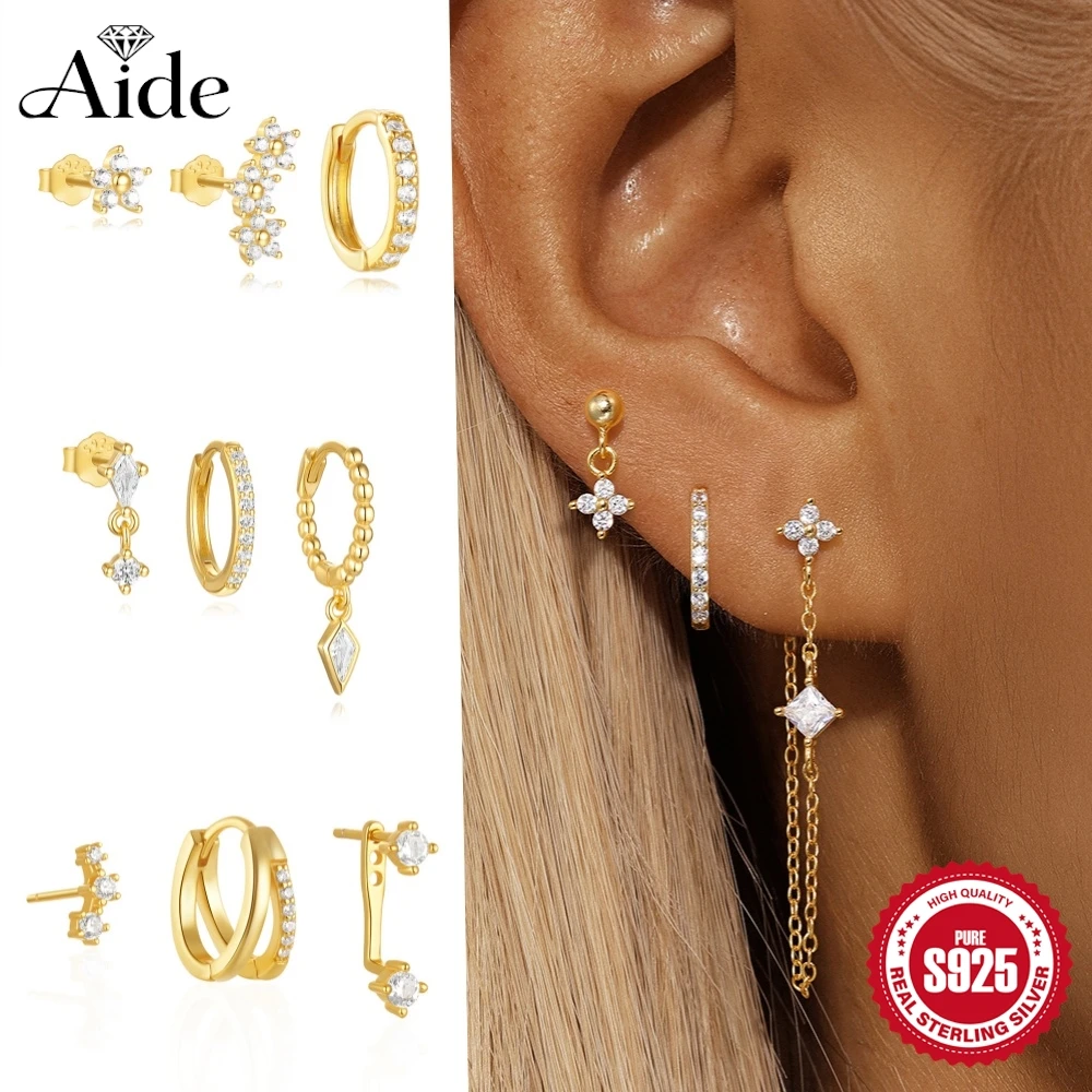 AIDE 925 Sterling Silver 3 Piece For Women Flower Long Chain Tassel Piercing Earrings Combination Versatile Exquisite