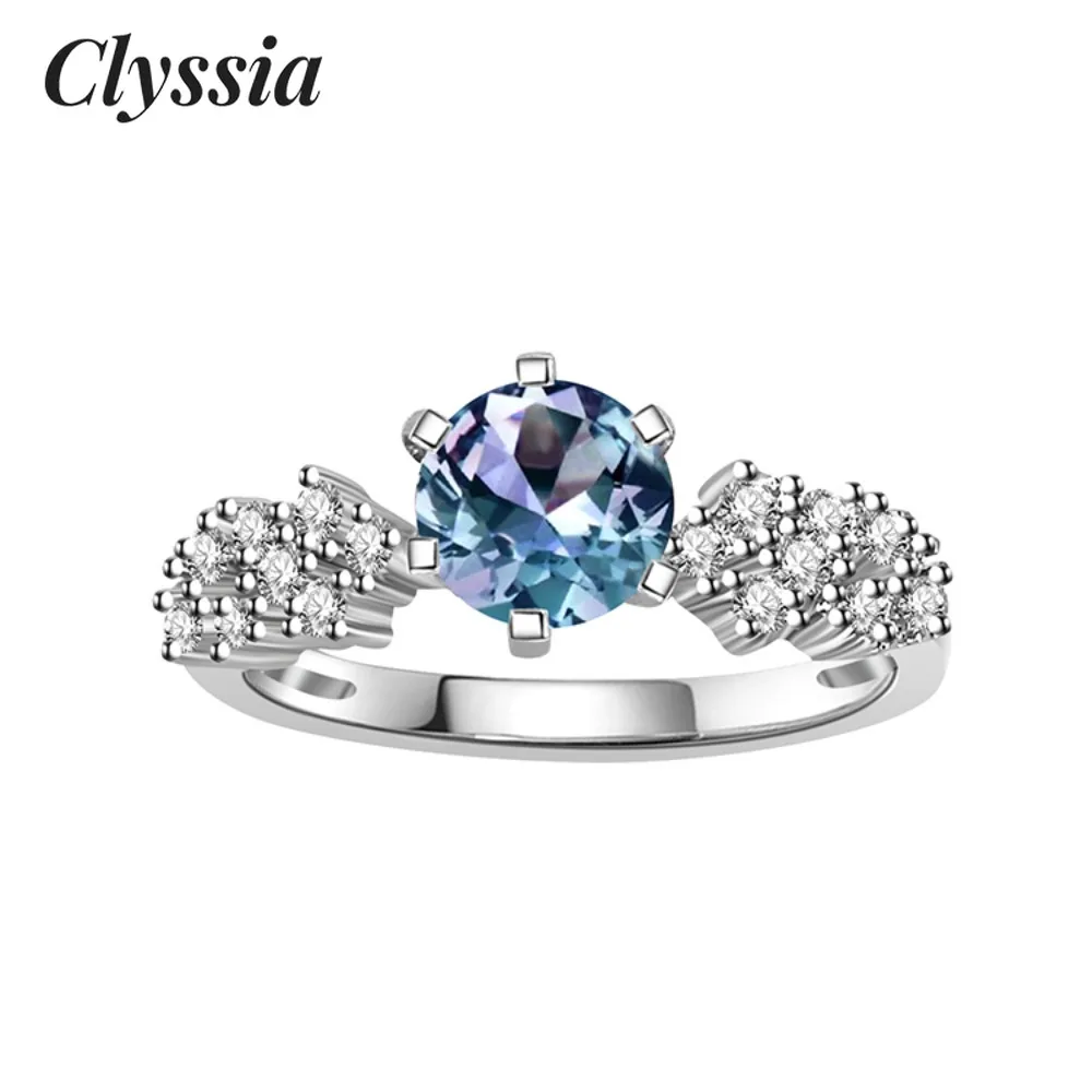 

CLYSSIA 100% серебро 925 пробы с александритовым роскошным зубцом, свадебное обручальное кольцо для изменения цвета, женские ювелирные изделия, подарки на вечеринку