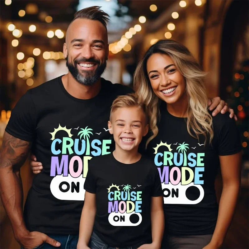 Cruise MODE on Shirt Family Cruise T-shirts Family Matching Vacation T-shirts Cruise Squad Matching Family Outfits Short Sleeve