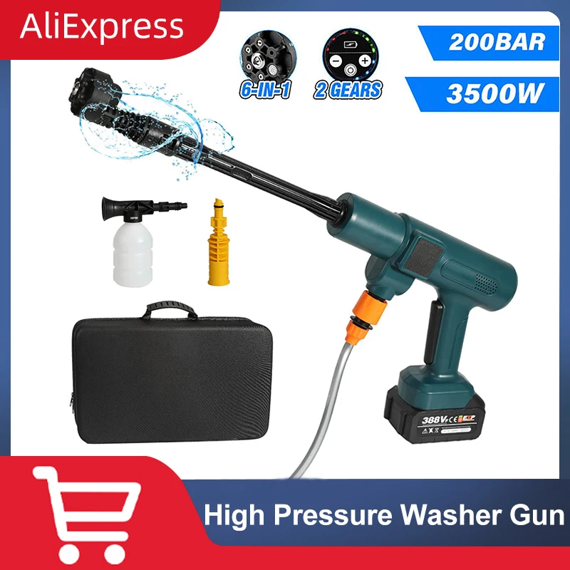 3500W 200Bar Cordless High Pressure Car Washer Spray Water Gun Foam Generator Car Washing Machine for Home for Makita 18VBattery