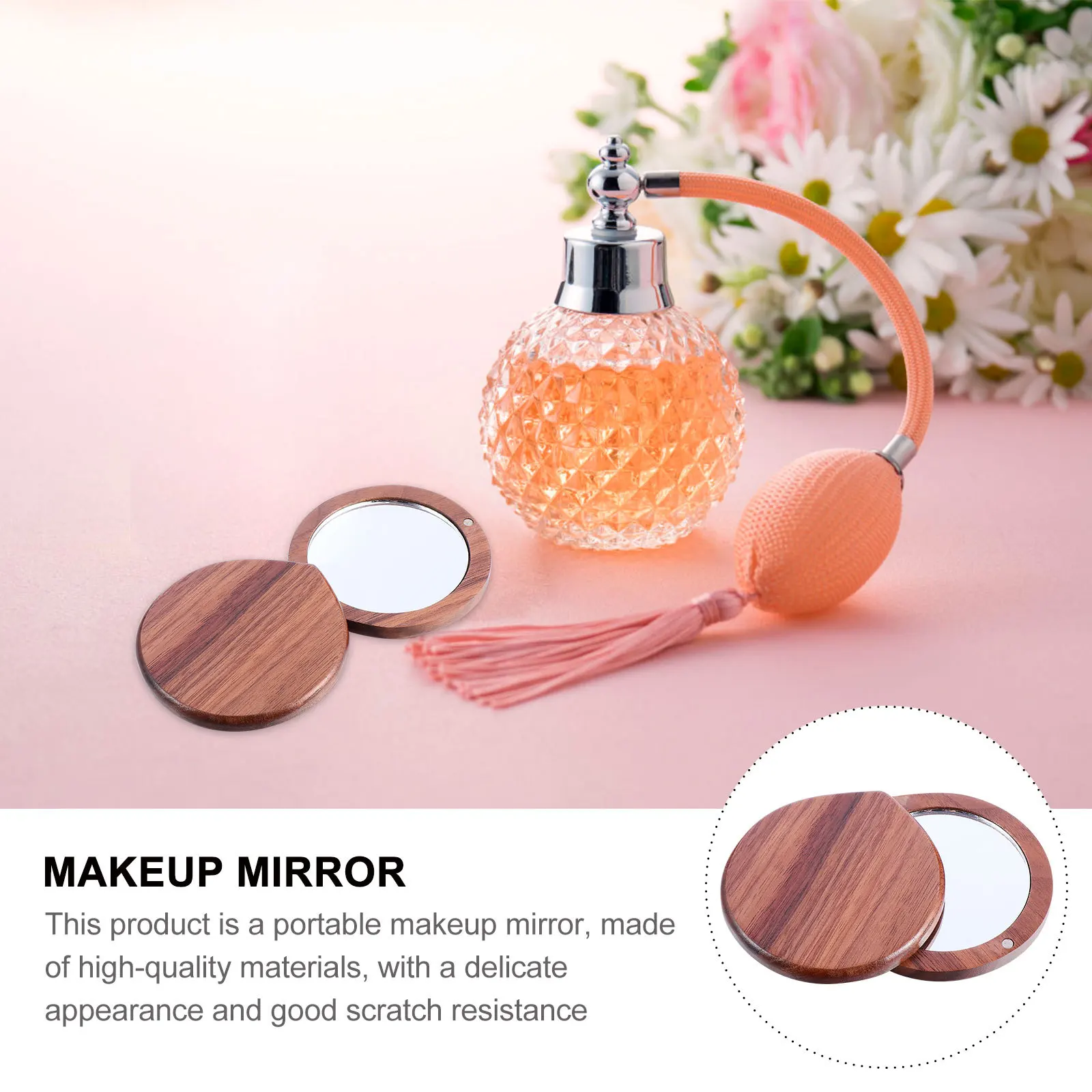 Kosmetikspiegel, tragbarer Holzspiegel für Make-up, klare Bilder, langlebige Textur, leicht zu tragen, kreatives Design, einfach und elegant