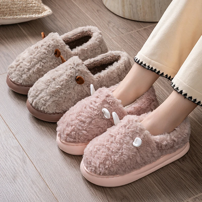 

Women's Slippers Home Fluffy Warm Anti-slip Woman Shoes Bag Heel Winter Indoor Fuzzy Fur Slides Casual Platform Footwear