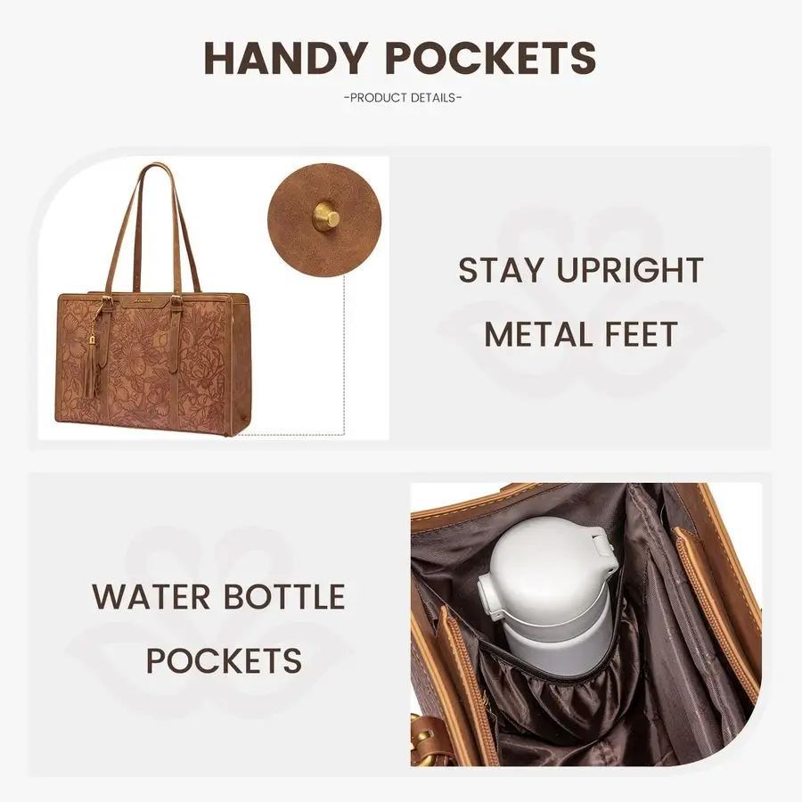 Torba na laptopa dla kobiet, skórzana w stylu vintage, torba do pracy, duża pojemność 17,3 cala, torba na komputer z portfelem na dokumenty do biura, podróży, na co dzień