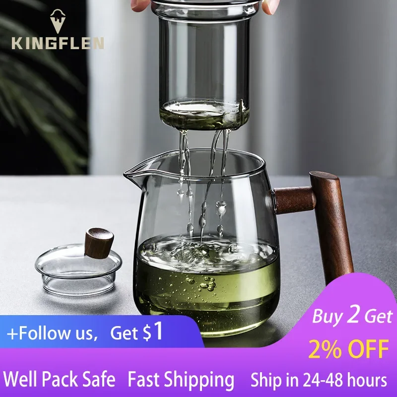 

Transparent Glass Teapot with Wooden Handle, Chinese Tea Ceremony, Cup Filter, High Boron Silicon, Japanese Pot, 480ml