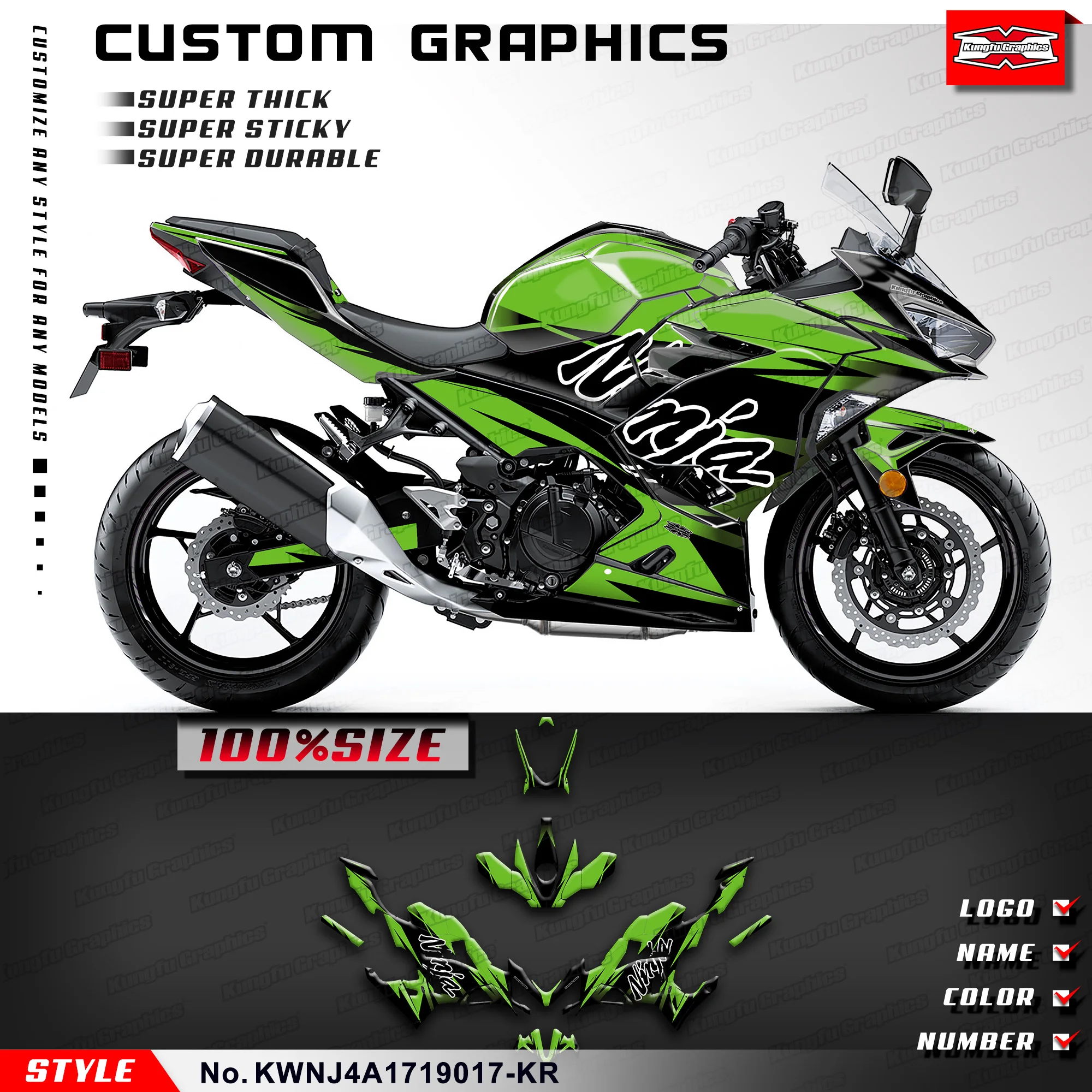 

KUNGFU GRAPHICS Decals Stickers Wrapping for Kawasaki Ninja 250 400 ABS KRT 2017 2018 2019-2023, KWNJ4A1719017-KR