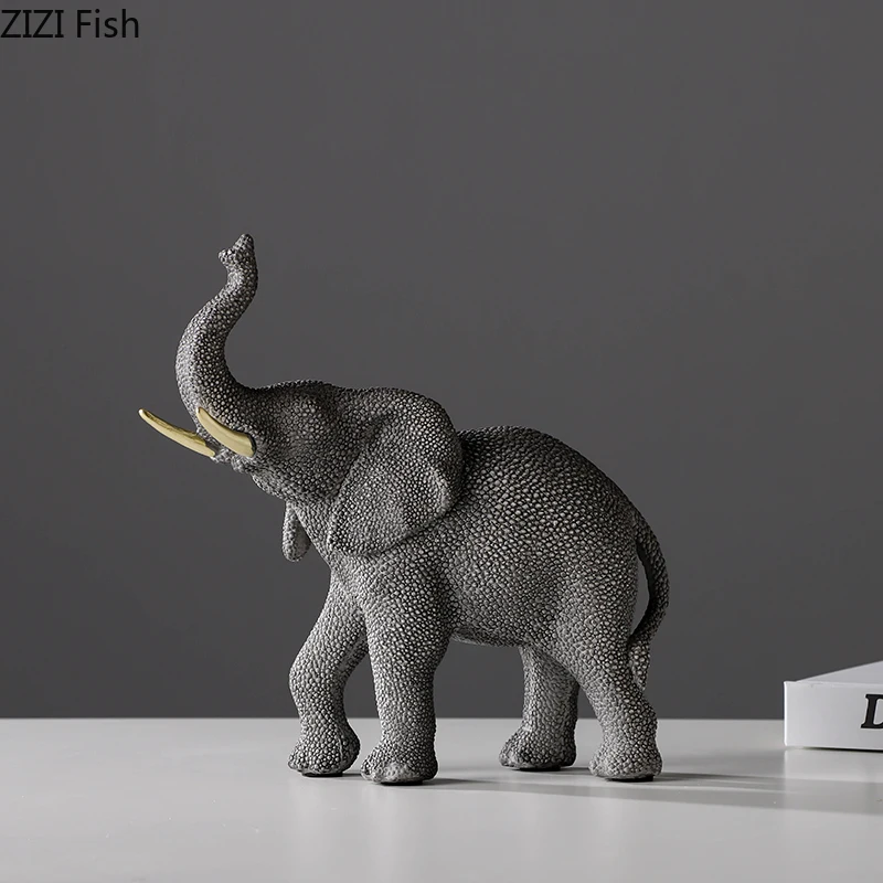 Antique Fish Skin Elephant Ornament Resin Animal Statue Art Sculpture Desktop Display Model Home Accessories Decoration Crafts