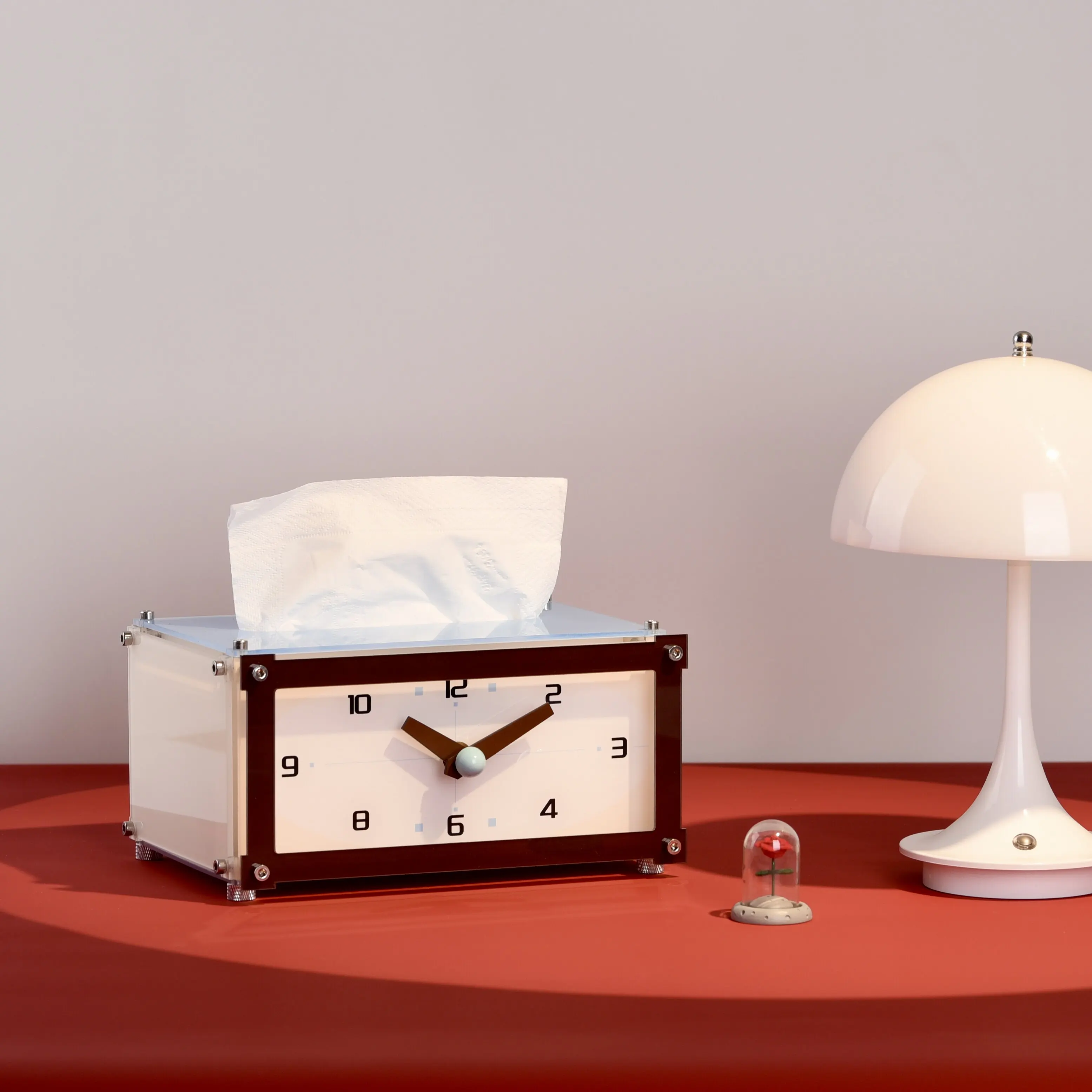 High Value Desktop Clock Bedside Creative Tissue Box Small Clock Ornament