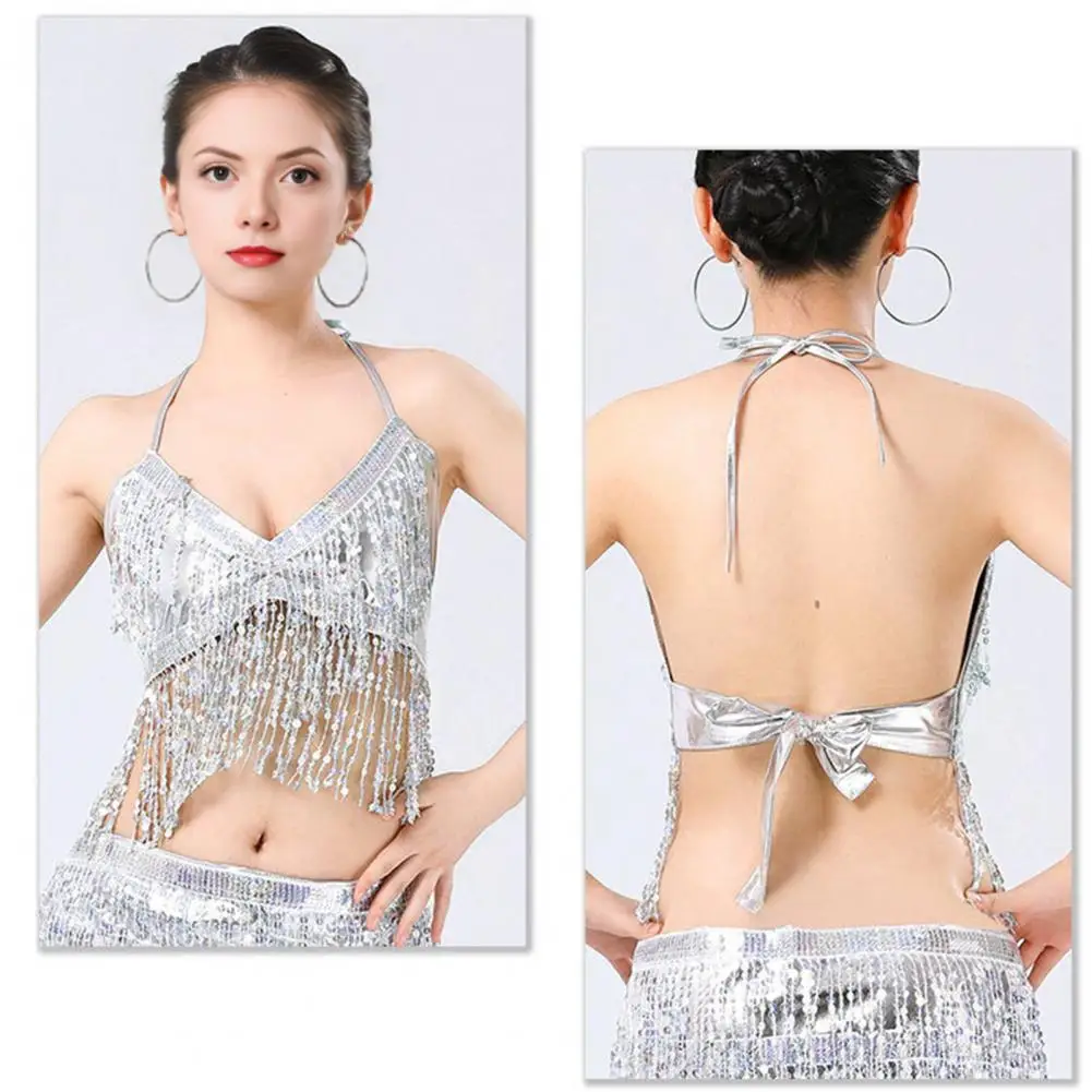 Glittering Dance Performance Top Sequin Dance Top Sparkling Sequin Belly Dance Tops for Women Festival Carnival Attire for Girls