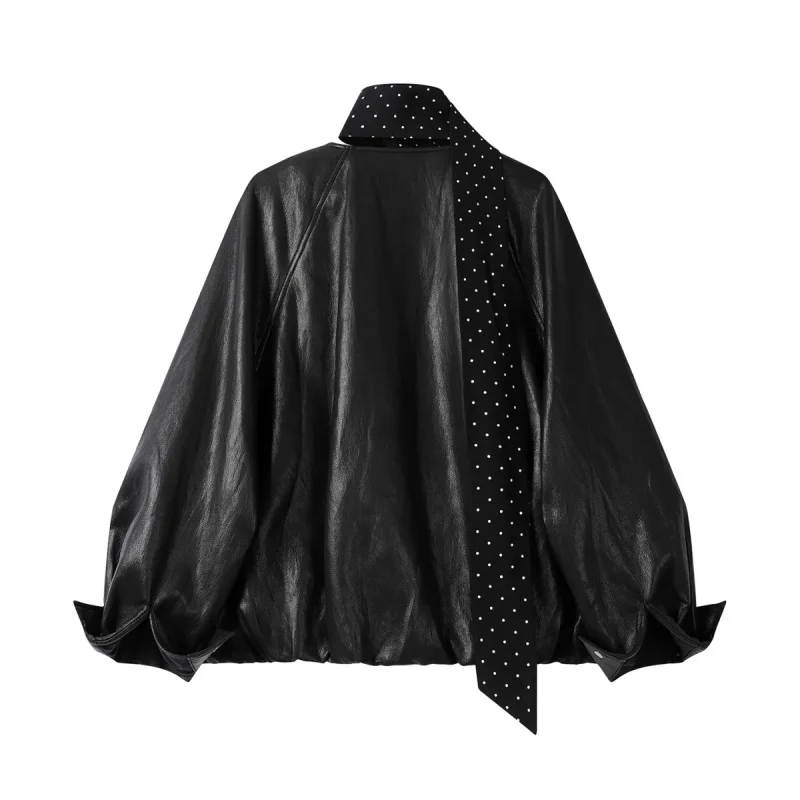 Jaqueta de couro pu feminina estilo vintage, casaco de motociclista retrô para primavera e outono, jaqueta curta de motocicleta, couro sintético de alta qualidade w