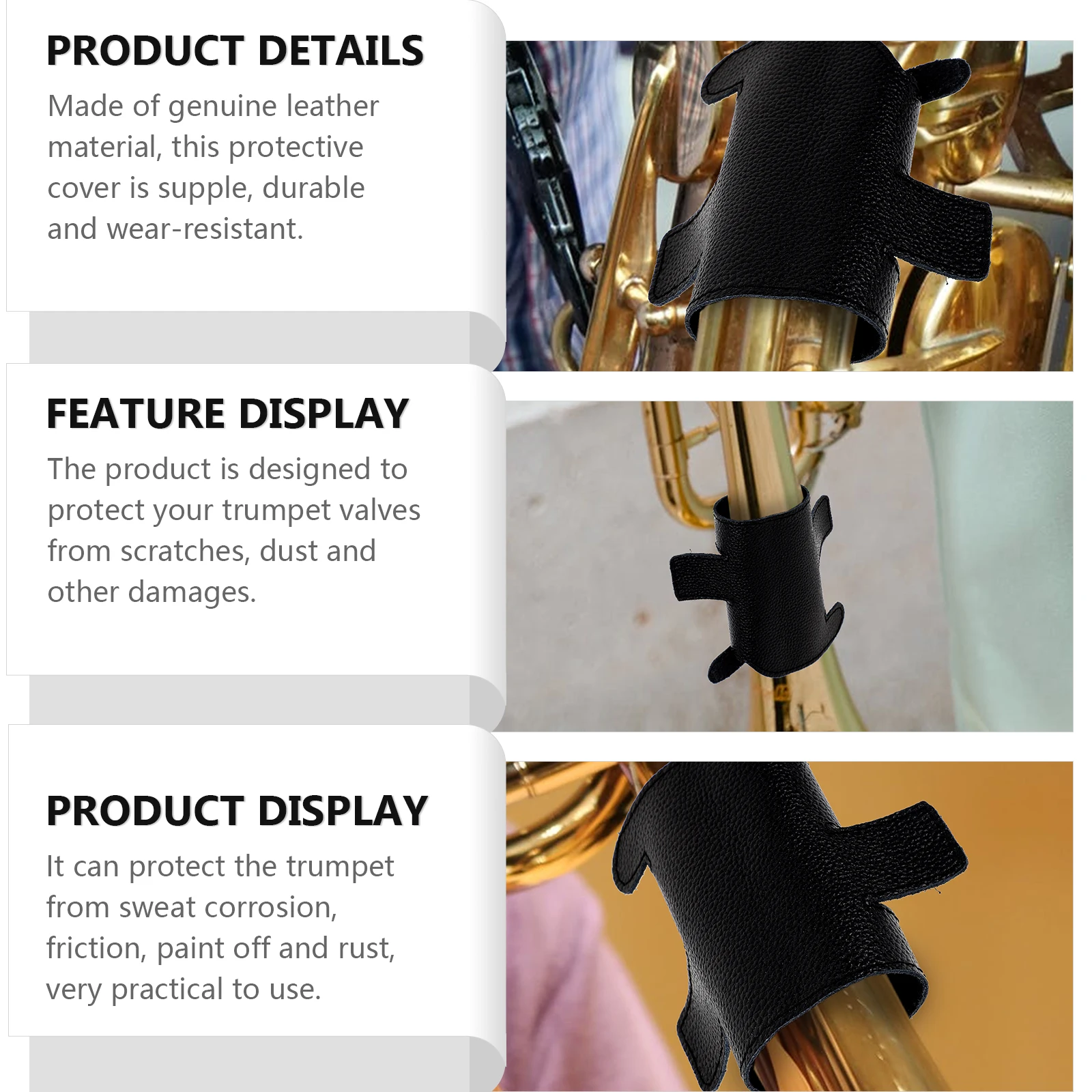 Trumpet Valves Guard Protective Cover Black Durable Wear-Resistant Sweat Corrosion Protection Easy Install