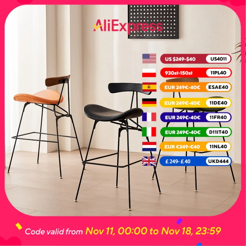 

Nordic Back Bar Stools Commercial Island Modern Elegant Cheap Bar Stools High Walnut Designer Sillas Para Barra Bar Furniture