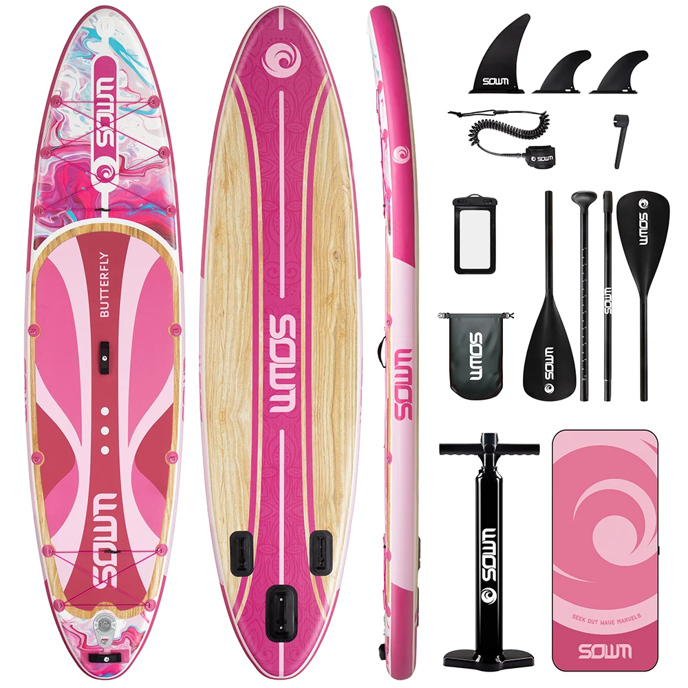 Sowm Pink Sup Wasserdichtes Aufblasbares Paddleboard 11'x34''x6'' für Erwachsene, Stehendes Modell, für Wassersport und Angeln mit Zubehör SUP