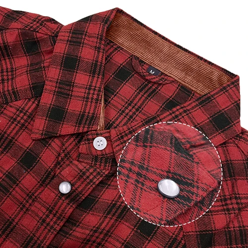 Imagen 2 del producto Camisas de hombre de franela de primavera de manga larga a cuadros cepillado Casual vaquero occidental camisa a presión de perlas ropa Popular talla estadounidense