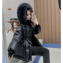 new fashion down jacket women' loose fox big fur collar hooded coat