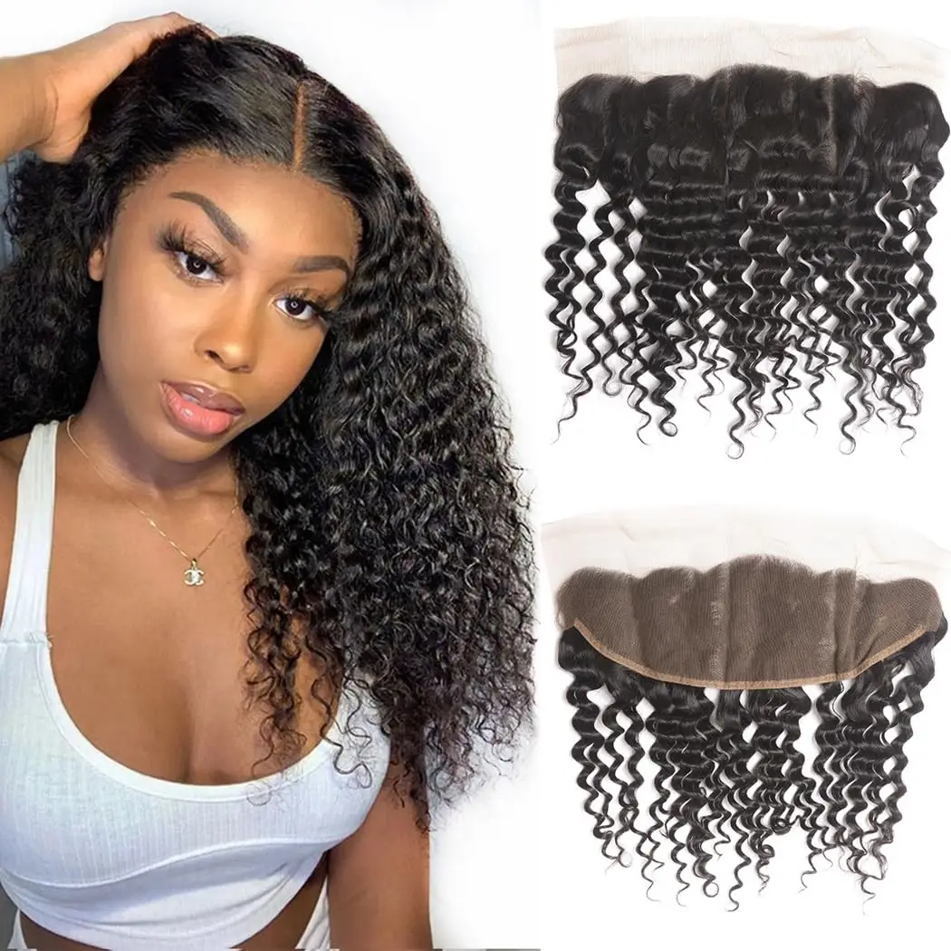 

Deep Wave 4x4 Lace Closure 13x4 Transparent Lace Frontal Closure Peruvian Curly Human Hair