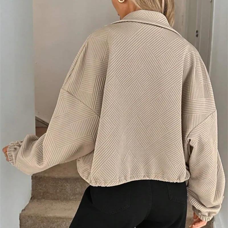 Women's Loose Baseball Jacket 2026 Autumn Winter Solid High Neck Zipper Hem Drawstring Pocket Coat Casual Daily New Outerwear