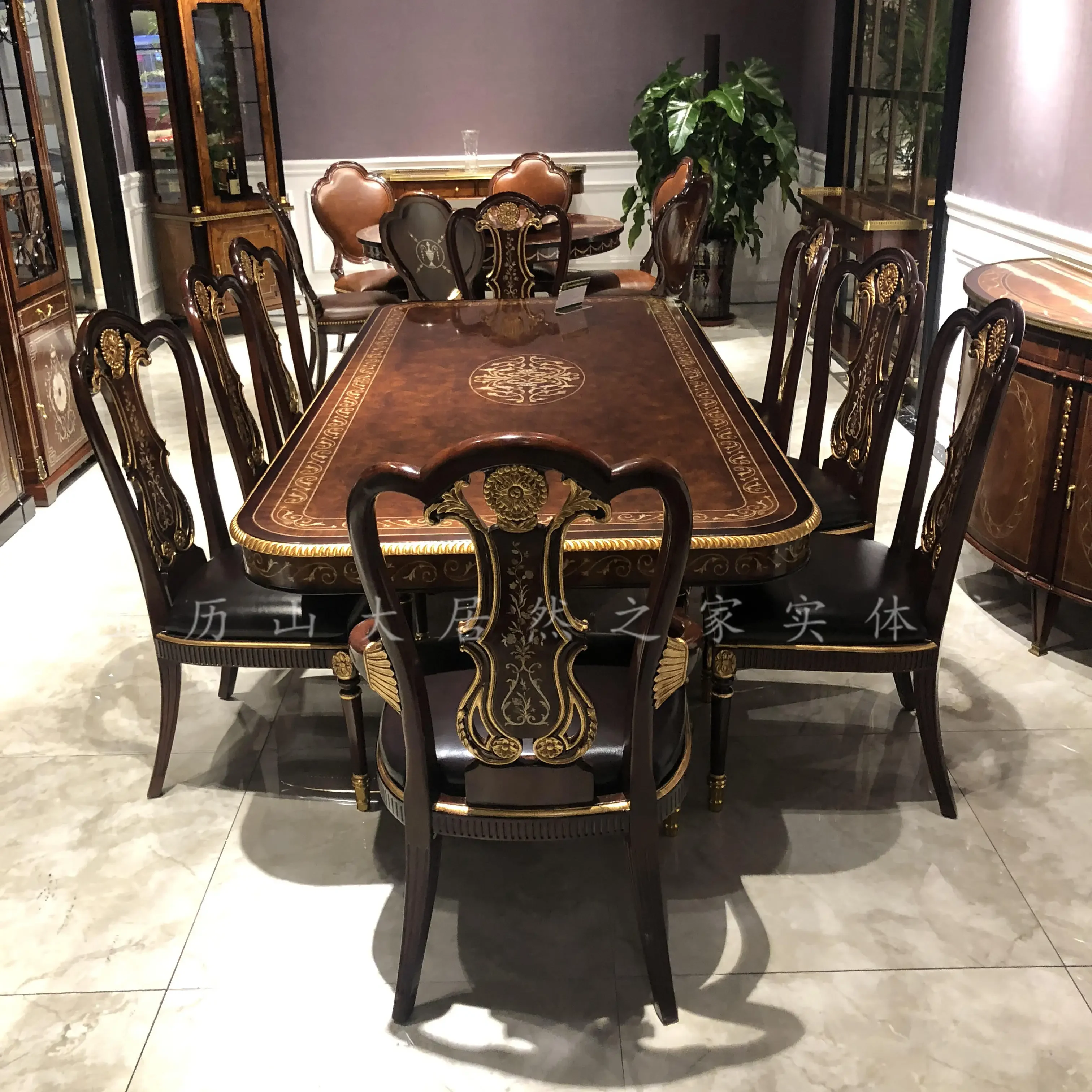 Alexandre English solid wood shell inlaid dining table villa set dining table and chair French furniture