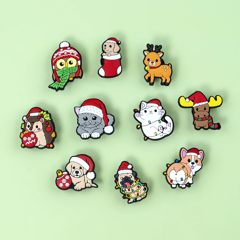 1/10pcs Christmas Hat Animal Shoe Charms for Kids Women Men Owl Cat Dog Deer Pins Party Gift Shoe Accessories Decorations Buckle