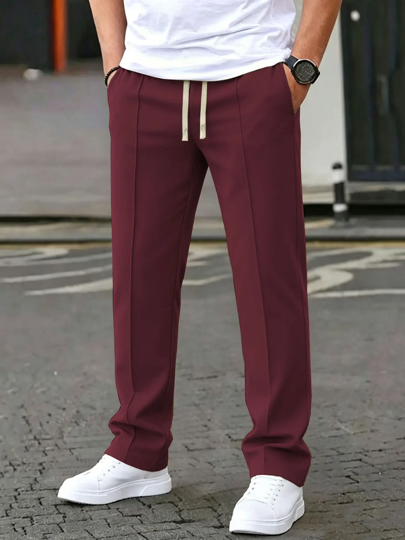 Herren Leichte Casual Cleanfit Business Minimalistische Anzug-Stil Sporthose Lose Jogginghose mit Kordelzug – Detail 10