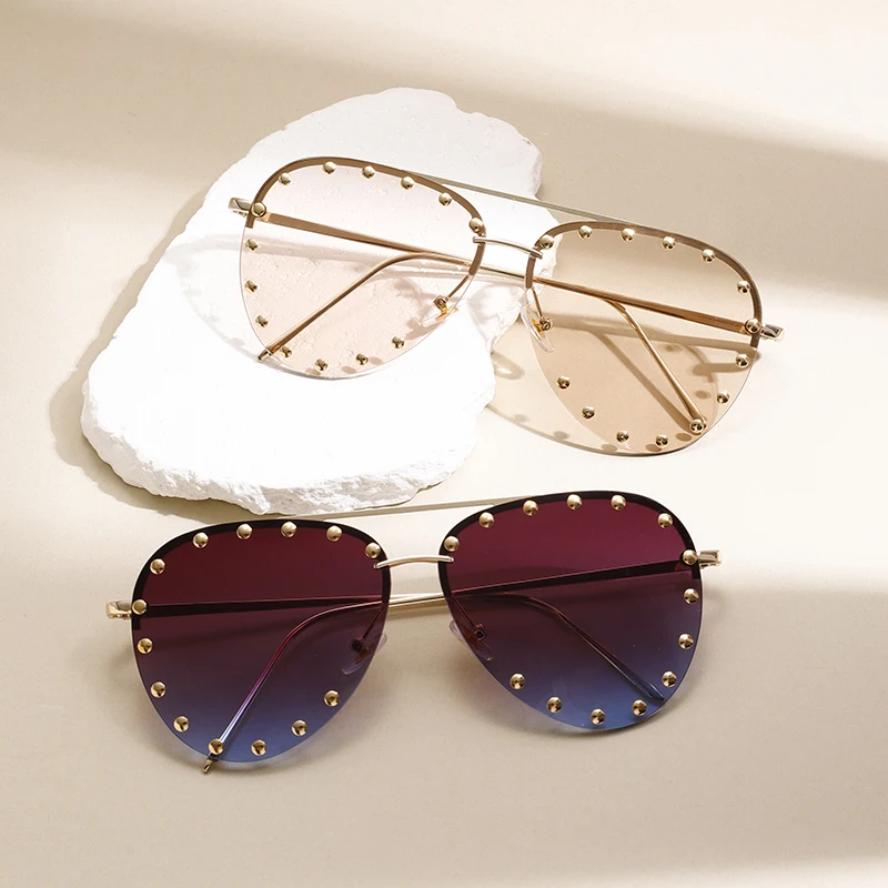 KAMMPT Rimless Pilot Sunglasses Men 2024 New Fashion Vintage Gradient Outdoor Shades Trendy Stylish Brand Designer Sun Glasses