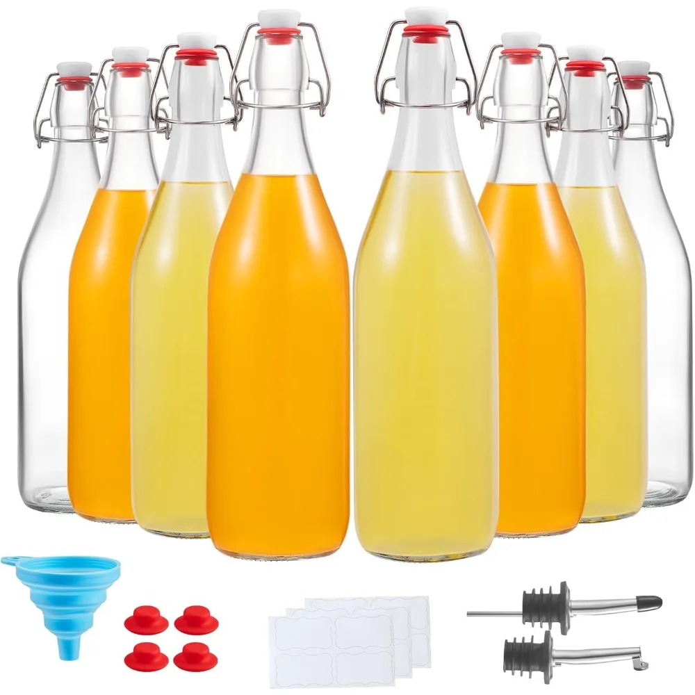 

Swing Top Glass Bottles,8 Pack [1 Liter / 33 fl. oz.] Airtight Stopper Lids – Flip Top Brewing Bottle for Fermentation, Kombucha