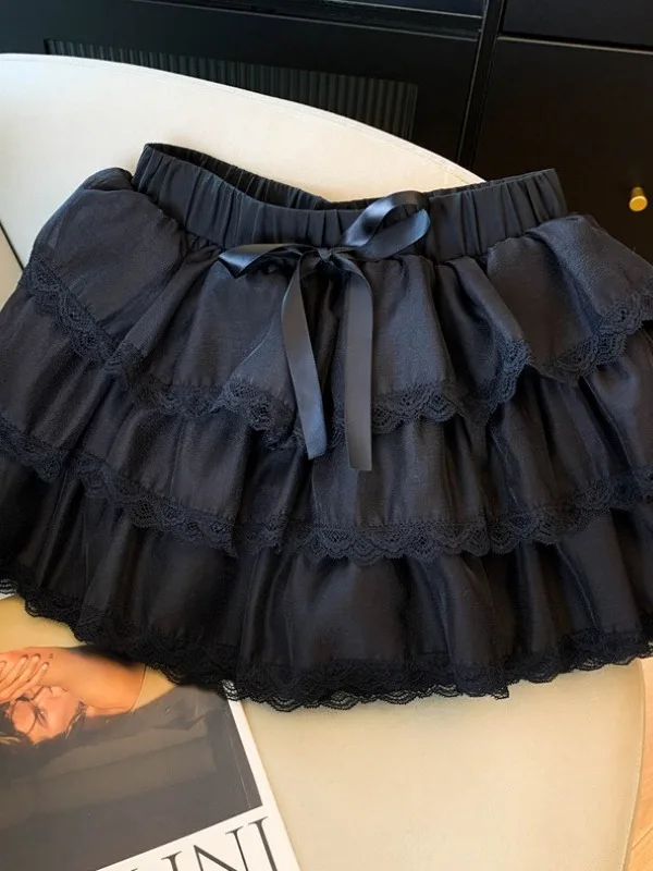 

High Waist Lace Me f Skirt Women's Spring New Sle Ballet Sle Puffy ort Cake Skirt Slimming Effect Daily Wear