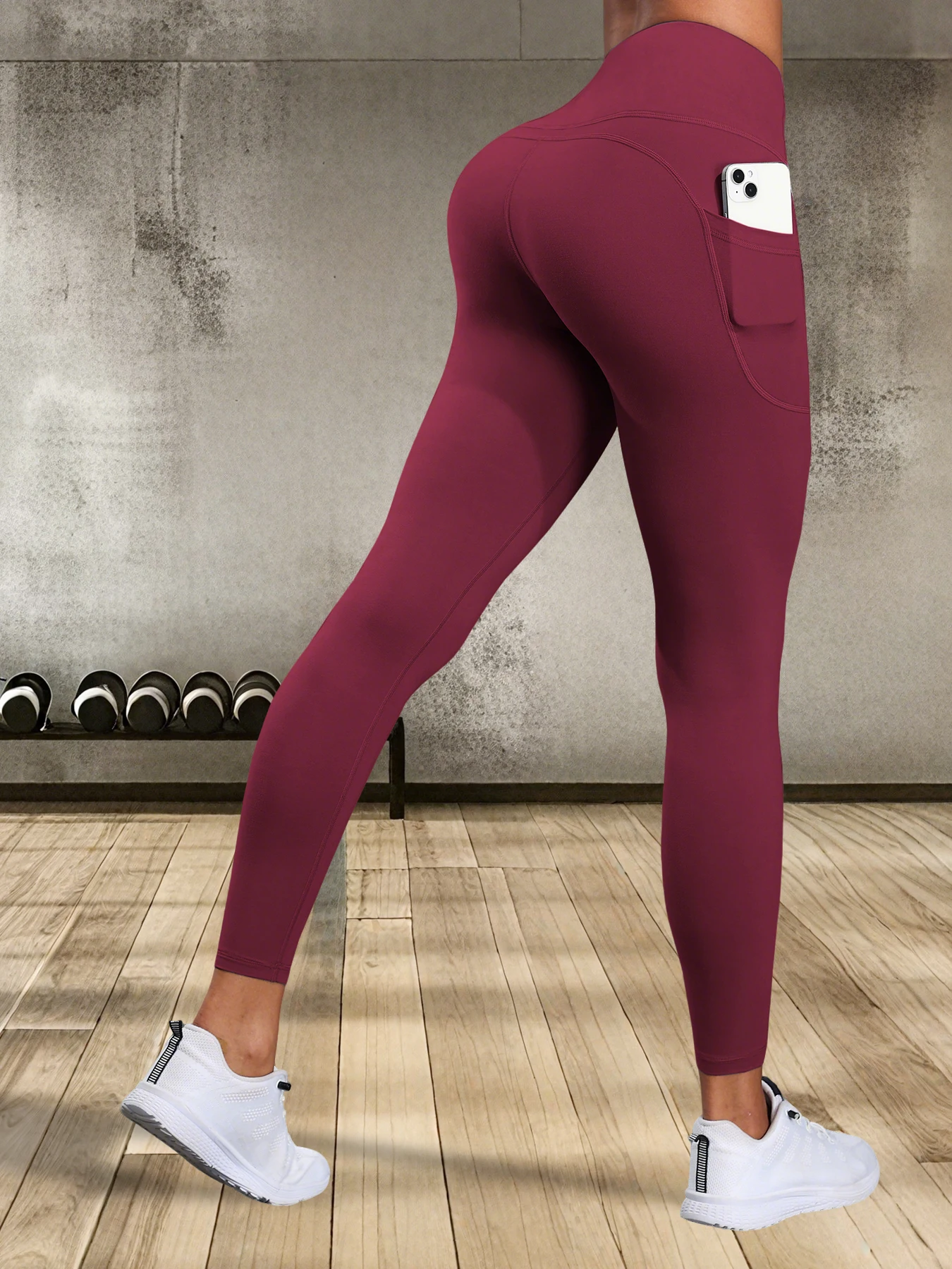 Leggings de cintura alta femininas com bolsos push up estiramento calças de yoga collants fitness correndo calças esportivas cor sólida