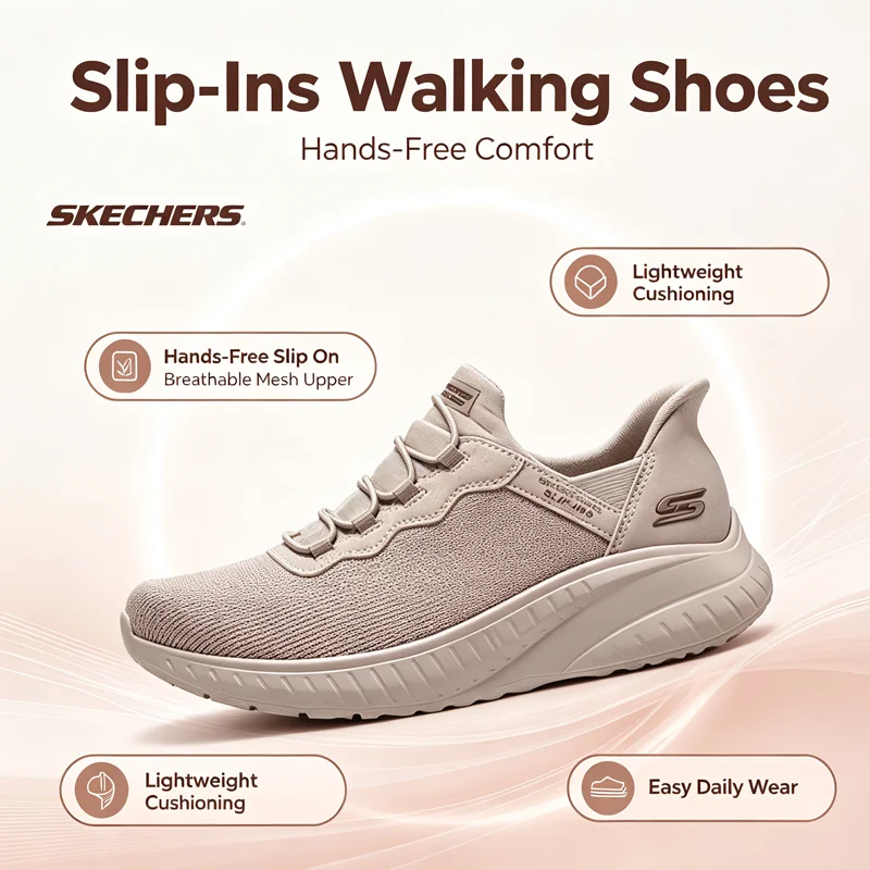 Skechers Women Slip‑Ins Casual Shoes 117500‑TAN Tan Brown Hands‑Free Lightweight Walking Sneakers