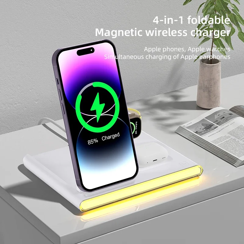 4 in 1 Wireless Charger Stand for iPhone 15 14 13 12 11 Samsung Galaxy Watch 7 6 Apple Watch Airpods Pro Fast Charging Station