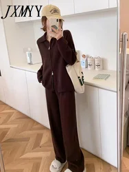 JXMYY-Women's Casual Loose Sheep Velvet Zipper Cardigan Top and Straight Pants Suit, Autumn and Winter Fashion, New, 2024