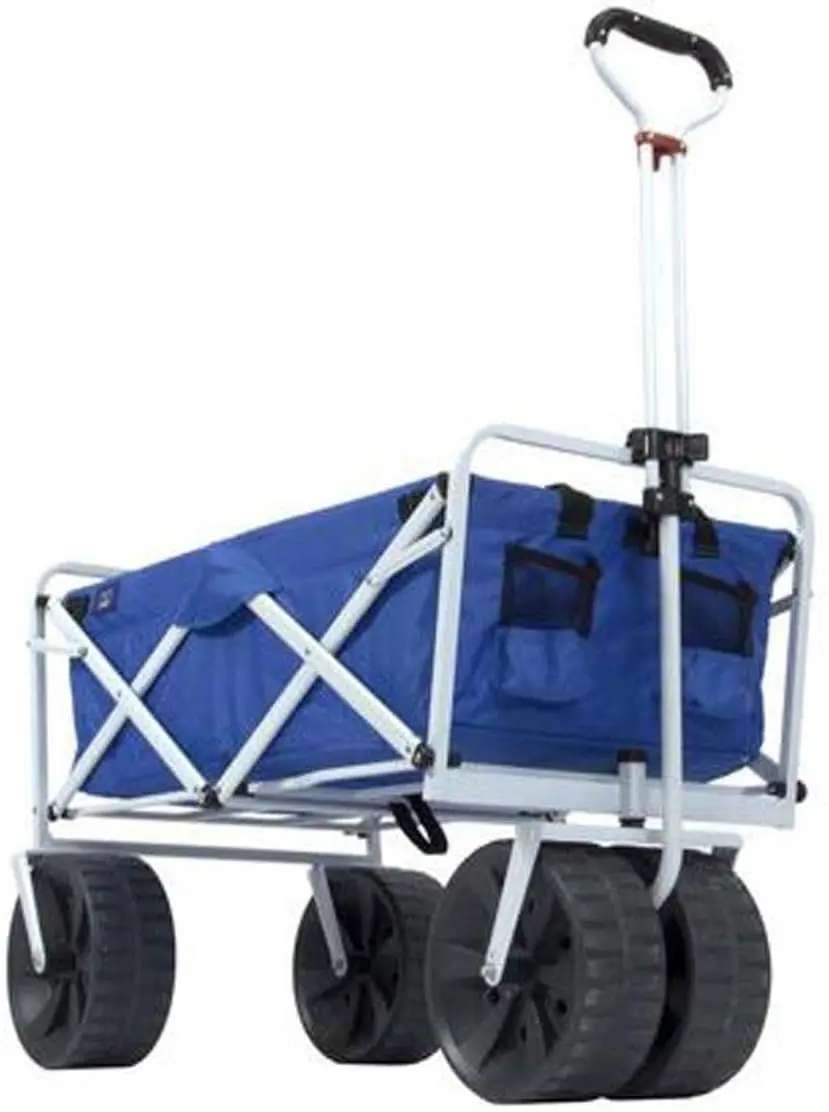 Mac Sports Heavy Duty Collapsible All Terrain Utility Beach Wagon Cart with 150 lbs Capacity, Blue/White