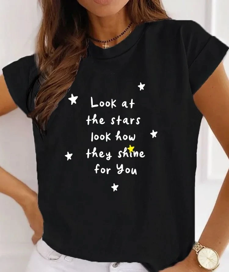 

Fashionable and versatile short sleeved round neck women's T-shirt with fashionable letter printing suitable for daily use